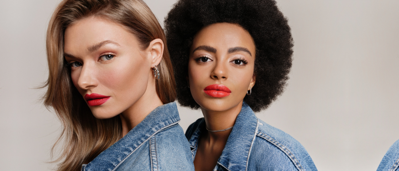 Two female models showcasing Inglot lipsticks