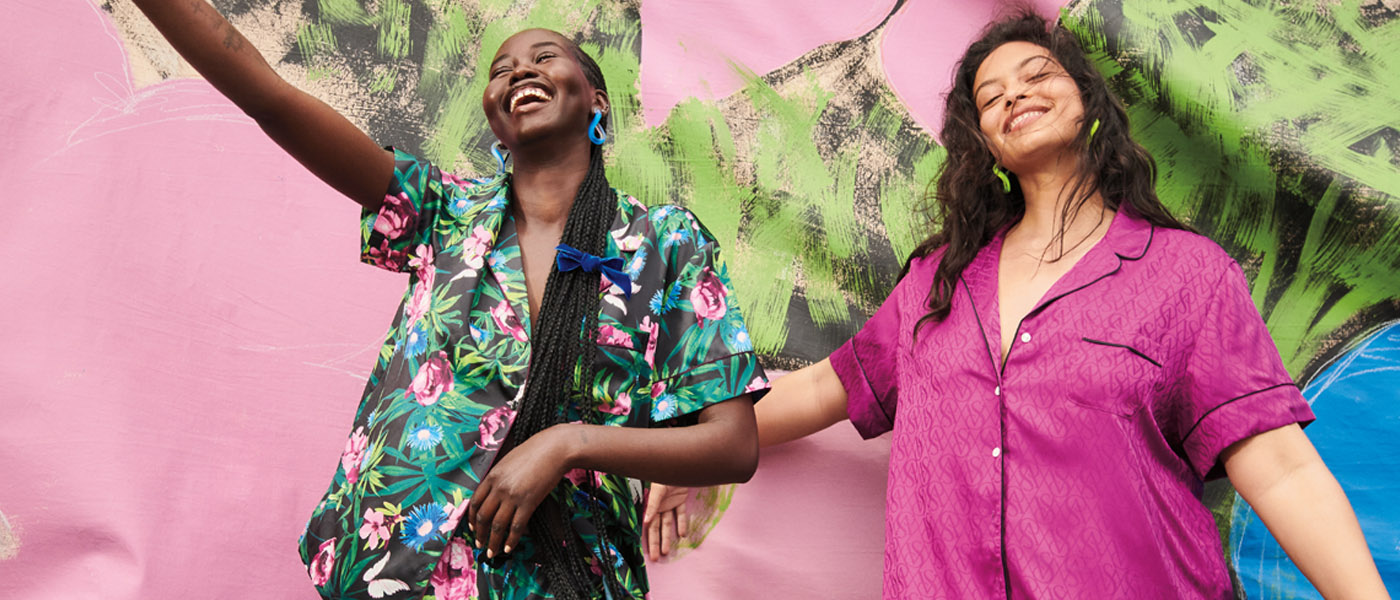 Two women wearing Victoria's Secret pyjamas