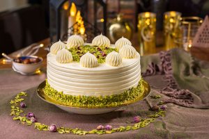 Cake decorated with pistachio