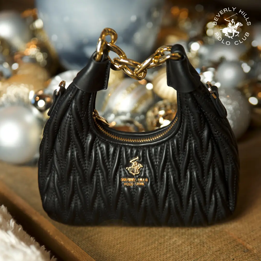 Beverly Hills Polo Club Black and Gold Handbag