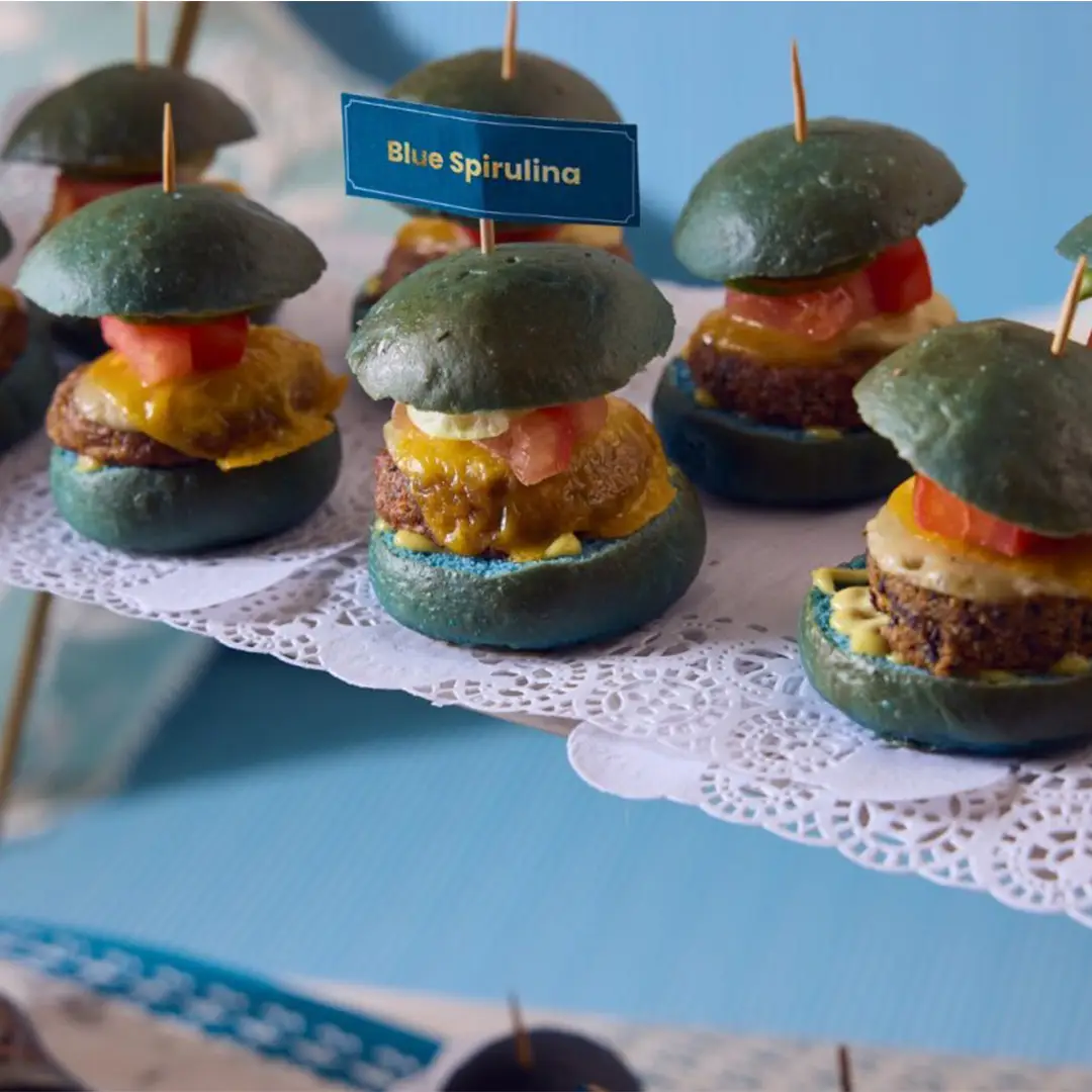 Bliss Bites blue spirulina mini burgers