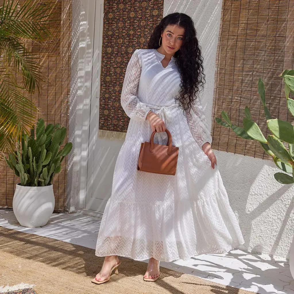 White Flowy Summer Dress with Belt from BBZ