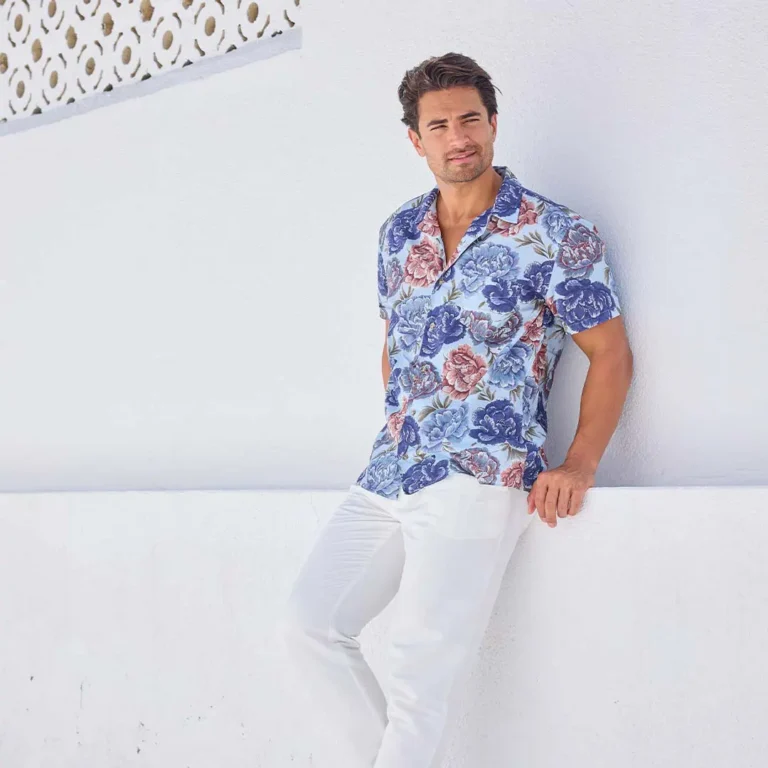 Men’s Flower Printed Shirt with Short Sleeves from BBZ