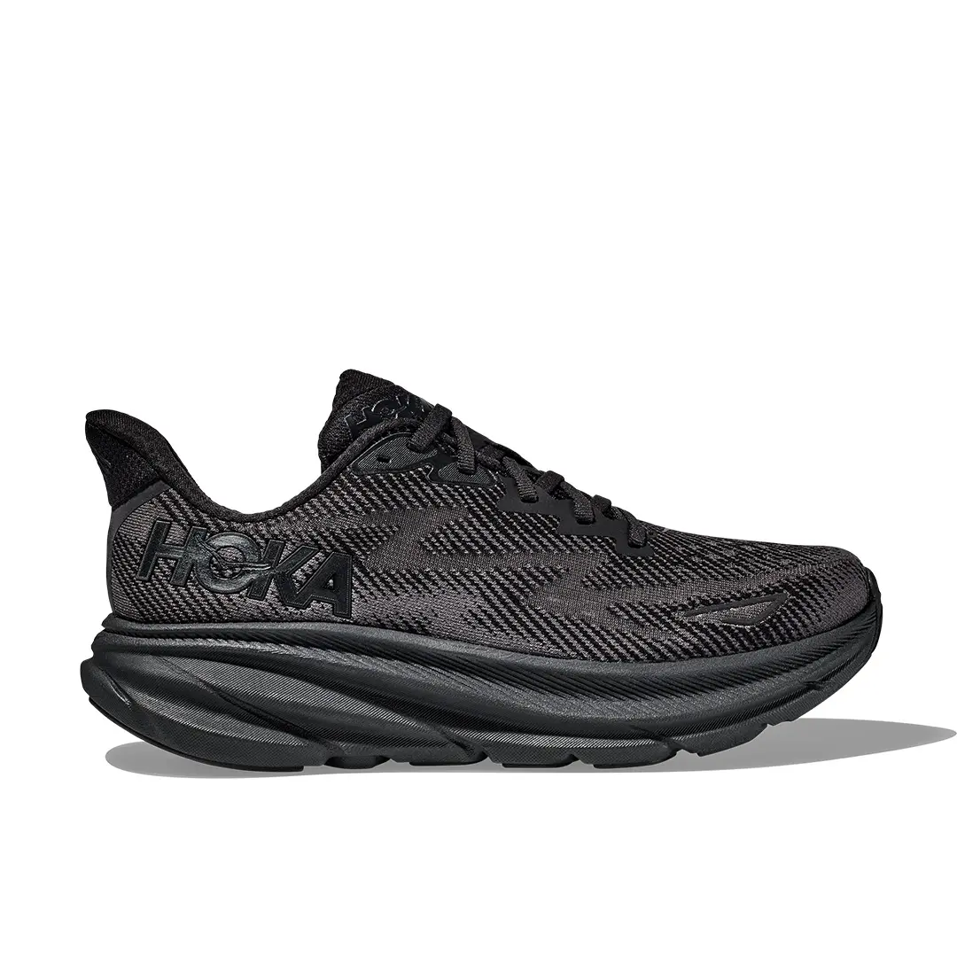 A pair of black Hoka shoes from Athletes Co. offering comfort and versatility