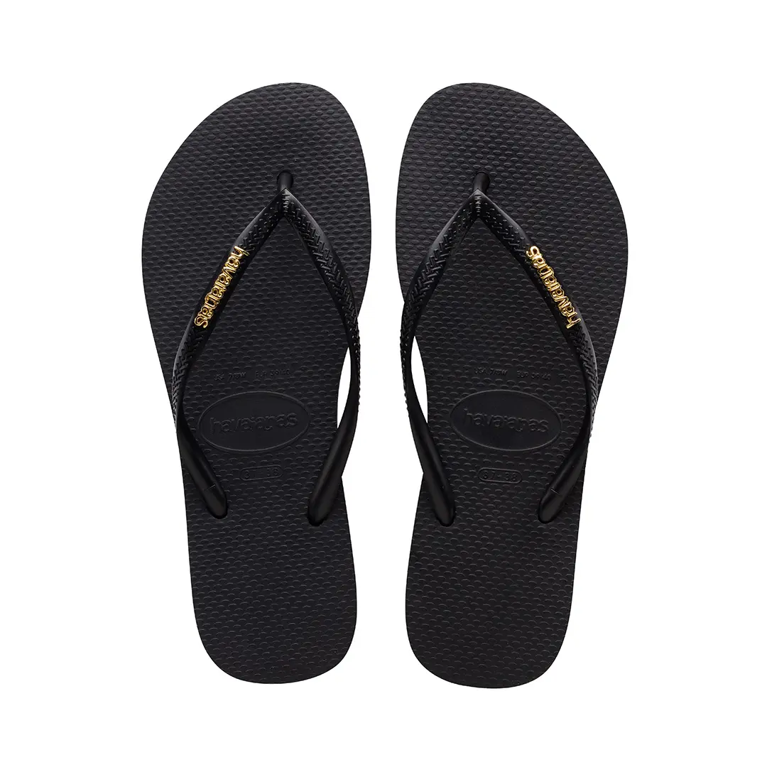 Black-colored Slim Flip-Flops from Havaianas, perfect for keeping feet cool and comfortable during summer