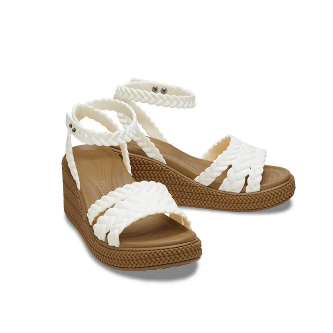 Crocs White and Tan High Wedges